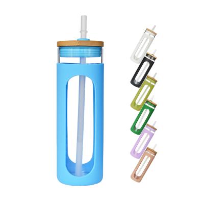 China Sustainable Hot Selling Bamboo And Glass Water Bottle With Silicone Sleeve for sale