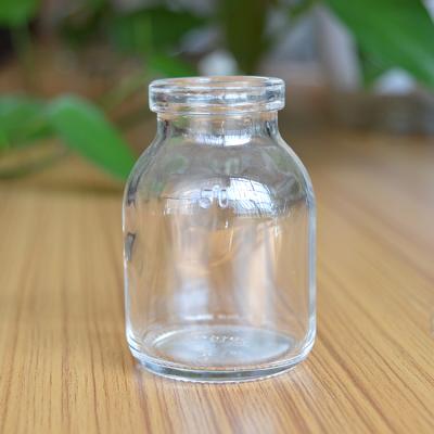 China Pharmaceutical Miniature Clear 50Ml Flat Borosilicate Glass Injection Bottle for sale