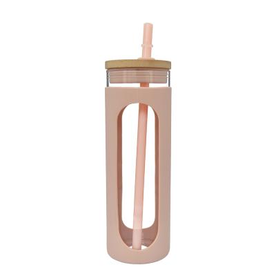 China Sustainable Outdoor Single Wall 650ml Glass Water Bottle With Straw for sale