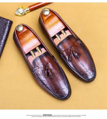 China Other Tassel Men's One-Step Soft Leather Loafers Professional Casual Dress Leather Top Toe Layer Whip Leather Shoes for sale