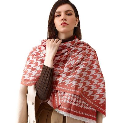 China Unique square logo 180*70cm winter shawls pashmina polyester cashmere scarf with tassel for sale