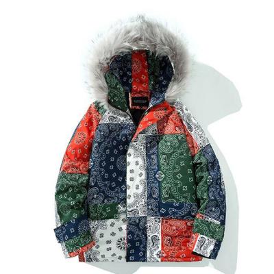 China Guangzhou Hip Hop Breathable Deep Loose Cotton Printed Flower Thickened Padded Man's Coat With Hat for sale