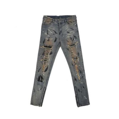 China Guangzhou QUICK DRY Deep Ribbed Jeans Pants Stylish Spandex Cotton Straight Distressed Jeans for sale