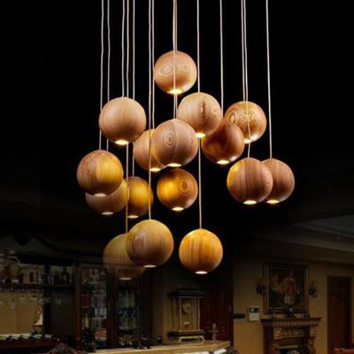 China Minimalist Modern Wooden Pendant Lights Timber Ball Hanging Lamp Creative Bar Living Room Lamps Decorative Lighting Fixture Foyer Room Shop for sale