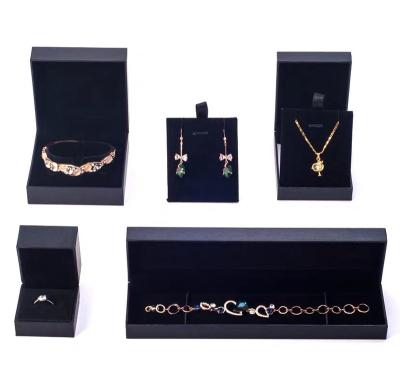 China Custom Reused Materials Logo Jewelry Boxes Set With Bracelet Black Bangle Ring Earring Luxury Color Box for sale