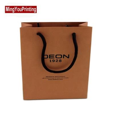 China Recyclable custom logo brown kraft paper bags with rope handle custom logo baper bag for sale