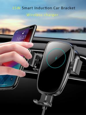 China Popular 15w Clamp Smart Auto Car Mount Air Vent Mobile Phone 2021 Sensor Charger Phone Wireless Holder For Huawei Xiaomi Xiaomi Oppo Apple Samsung for sale