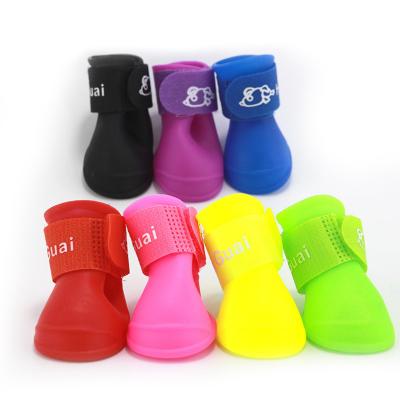 China Durable Quality Nice Strip Dog Rain Shoes Material Non-slip Soft Waterproof Booties for sale