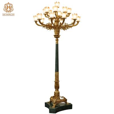 China Classic brass or copper floor lamp handmade in lost-wax with the French style of the classic bracket lamp marble frame for sale