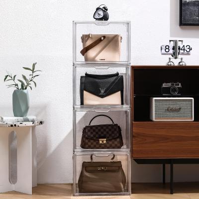 China Luxury transparent cabinet household display handbag toy collection folding stackable box for transparent plastic storage box for sale