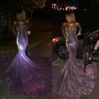 China Womens Girl Black Prom Dresses 2022 Breathable Sparkle Long Mermaid Dresses Off The Shoulder African Sweetheart Court Train Purple Sequin Even for sale