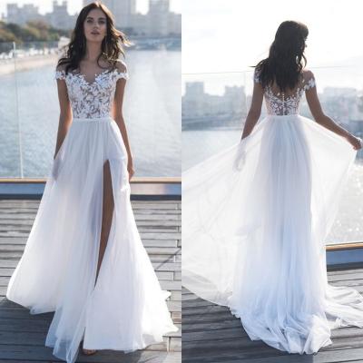 China Plus Size Wedding Apparel And Accessories Bride Plus Size 2022 Summer Lace Wedding Dresses Backless Cap Sleeves Appliqued Boho Bridal Gowns Illusion for sale