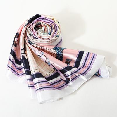 China Large Classic Square Scarf 90cm Spring And Autumn New Silk Printed Shawl Large Women s Gift Scarf Satin Imi'tation for sale