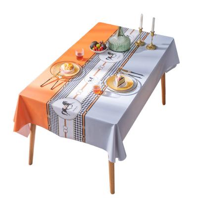 China Nordic Style Eco-friendly Tablecloth Waterproof Non-washable PVC End Table Mat Party Rectangular Border Tablecloth for sale