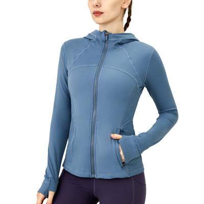 China New Zipper Sports Yoga Breathable Female Hooded Tight Naked Feeling Clothes Long Sleeve Coat Fitness Clothing for sale