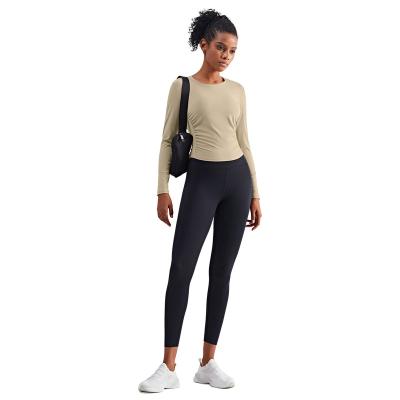 China Breathable Pleated Skinny - Looking Fitness Naked Feeling Yoga Clothes Women's Long Sleeve High Elastic Tight Yoga Top for sale