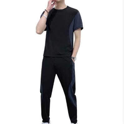 China Men's Summer Ice Leisure Sports Running Suit Loose Large Size Silk Breathable Fitness Short Sleeve Pants Clothing for sale