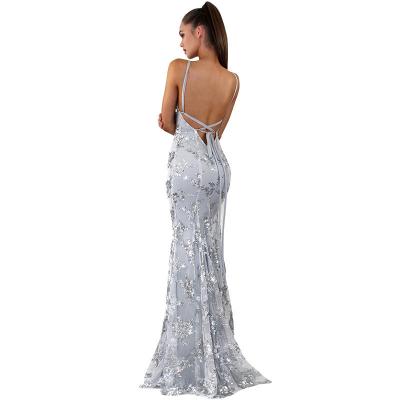 China 2023 New European and American Women's Dress Halter V-Neck Backless Sequin Breathable Lace-Up Dresses for sale