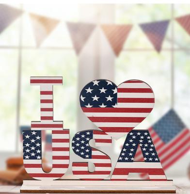 China Party Decoration 4th July Independence Day American National Day Wooden Letter Creative Printing Desktop Decorations for sale