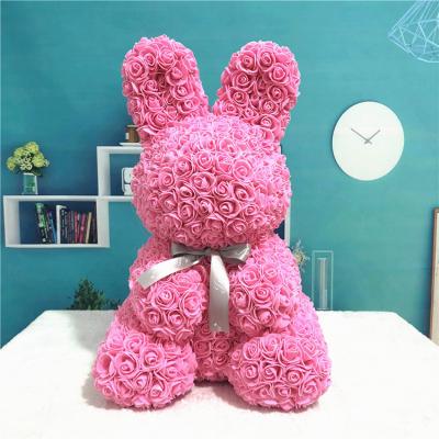 China Wholesale Fashion Christmas Beautiful Handmade Artificial Flower Rose Bear Rose Cute Rabbit Pink Bunny for sale