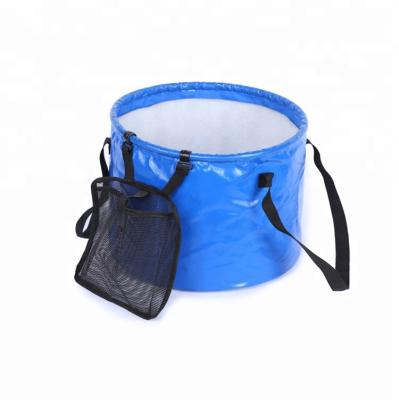 China Food Grade TPU Fishing Waterproof Bag Folding Water Bucket with Mesh Pockets for sale