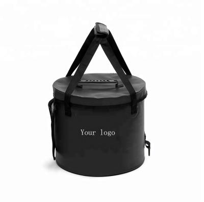 China Durable Black Collapsible PVC Beach Storage Collapsible Water Bucket With Lid for sale