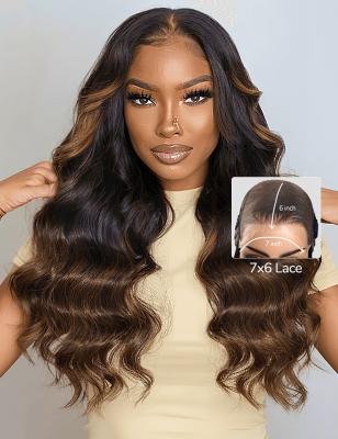 China Bruin 7x6 Ombre kant voor Wig Kleverloos kant Wigs Body Wave Ready To Go Wigs Te koop