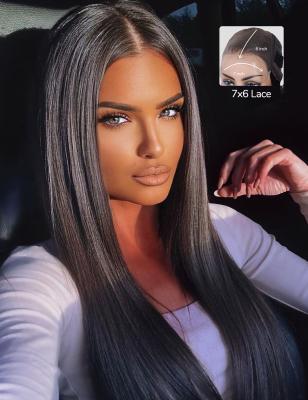 China 7x6 HD Lace Glueless Wigs Kinky Straight Wig With Pre Bleached Invisible Knots for sale