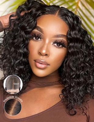 China Bob Curly Human Hair Pre Plucked Glueless Wig 5 X 5 Lace Wig Invisible Knots for sale