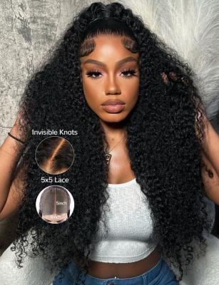 China Bye Bye Knots Curly Human Hair Wigs Kinky Lace Front Wigs 5X5 Pre Cut Lace Closure for sale