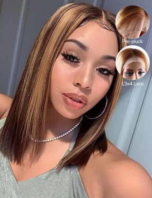 China 10inch  - 14 Inch Bob Wig Human Hair Colored Highlight Lace Front Wig for sale