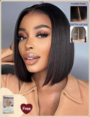 China Bob Wig Straight Human Hair Bundles Invisible Knots Hd Lace Front Wigs Breathable for sale