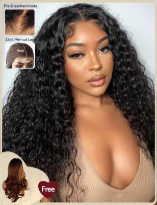 China Pre Bleached Deep Wave Frontal Wig 13x4 HD Lace Frontal Invisible Lace Wig for sale