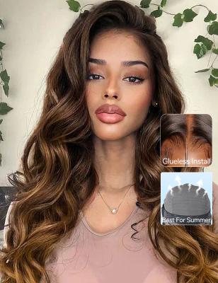 China 7x6 Brown Body Wave Glueless Lace Wigs Ombre Loose  Ready To Go Wig for sale