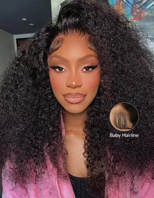 China Bye Bye Knots Pre Plucked Bleached Knots Wig Kinky Curly Headband Wig 5 X 5 for sale