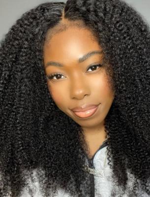 China Stretchy Glueless Lace Wigs Curly Kinky Human Hair Wigs 5X5 Pre Cut Lace Closure Wig for sale