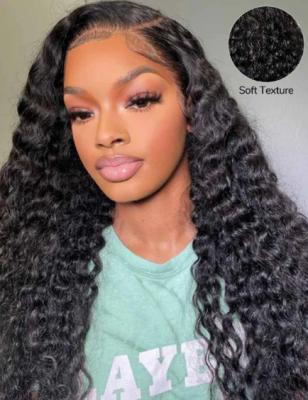 China Tiny Knots Human Hair Water Wave Wig 13 X 4 Pre Bleached HD Lace Closure Frontal Wig for sale