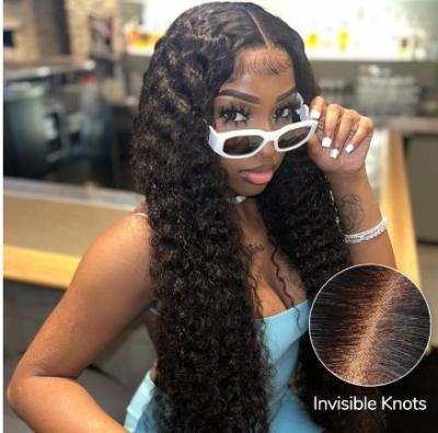 China 18 - 30inch Lace Front Wigs Deep Wave Wigs 13x4 Pre Bleached HD Lace Invisible Knots for sale