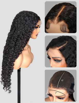 China Pre Cut 7x6 HD Lace Burmese Curly Glueless Wigs With Natural Hair Line for sale