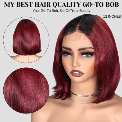 China Straight 2x6 Human Hair Wigs Ombre Wig 1B/99J for sale