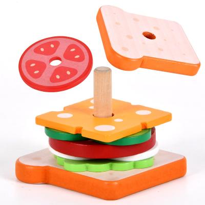 China Preschool Eductional Toys New Promotion Hot Style Eco-Friendly Wooden Toy Kit Kids Sandwich Hamburger Toy for sale