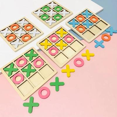 China Preschool Eductional Toys Children's wooden XO square board game, parent-child interactive logical thinking fun game, three character chess puzzle toy for sale