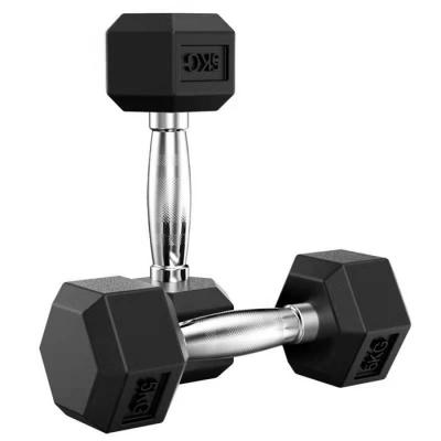 China Factory Wholesale Gym Used Rubber Covered Dumbbell Factory Provided Cheap Equipment Rubber Hex Dumbbell for sale