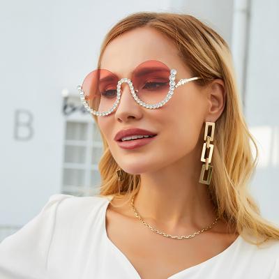 China Diamond-encrusted sunglasses fashion frameless change UV-400 sunglasses women progressive UV proof chain around frame sunglasses for sale