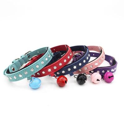 China Viable Wholesale Fashion Jeweled Adjustable Leather Pet Collar Dog Bell Collar for sale