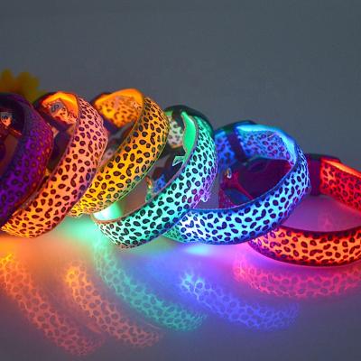 China Eco-Friendly Rechargeable SPARE Light Up Leopard Grain Nylon LED Dog Collar for sale