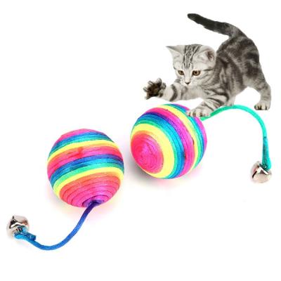 China Wholesale Sustainable Interactive Pet Training Toys Rope Woven Cat Toys Bell Ball for sale