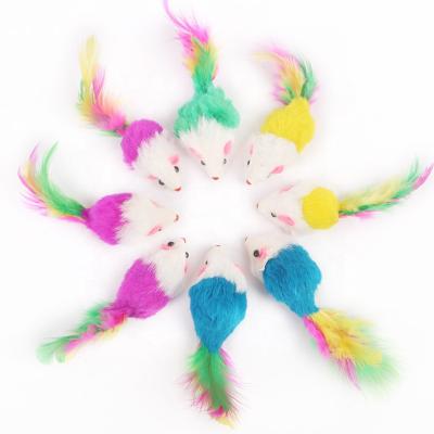 China Viable Wholesale Funny Interactive Cat Toys Cute Feather Mouse Cat Toy for sale