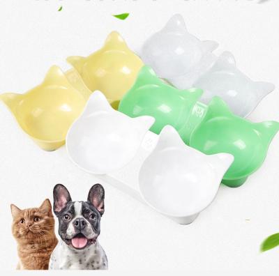 China High Quality Sustainable Cute Double Dog Shape Plastic Pet Feeding Bowl Kitty Bowl for sale