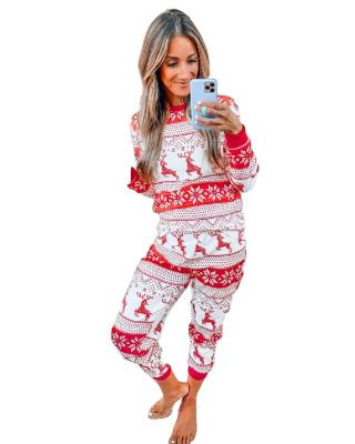 China Wholesale New Arrival Thermal Pajama Sets Printed Red Deer Sleep Wear Color Block Christmas Family Pajamas Home Wear for sale